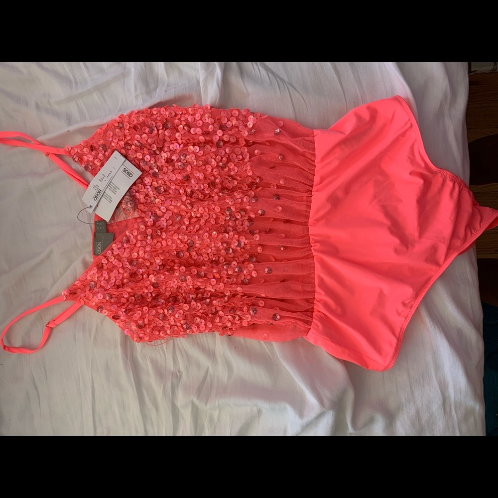 Beaded neon pink bodysuit